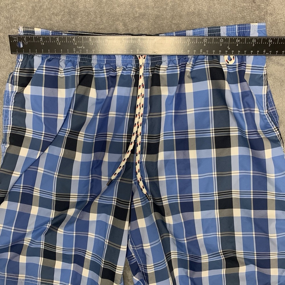 Land's End Swim Trunks Men's Medium 32-33 Blue Plaid Shorts‎ Drawstring - Picture 6 of 8